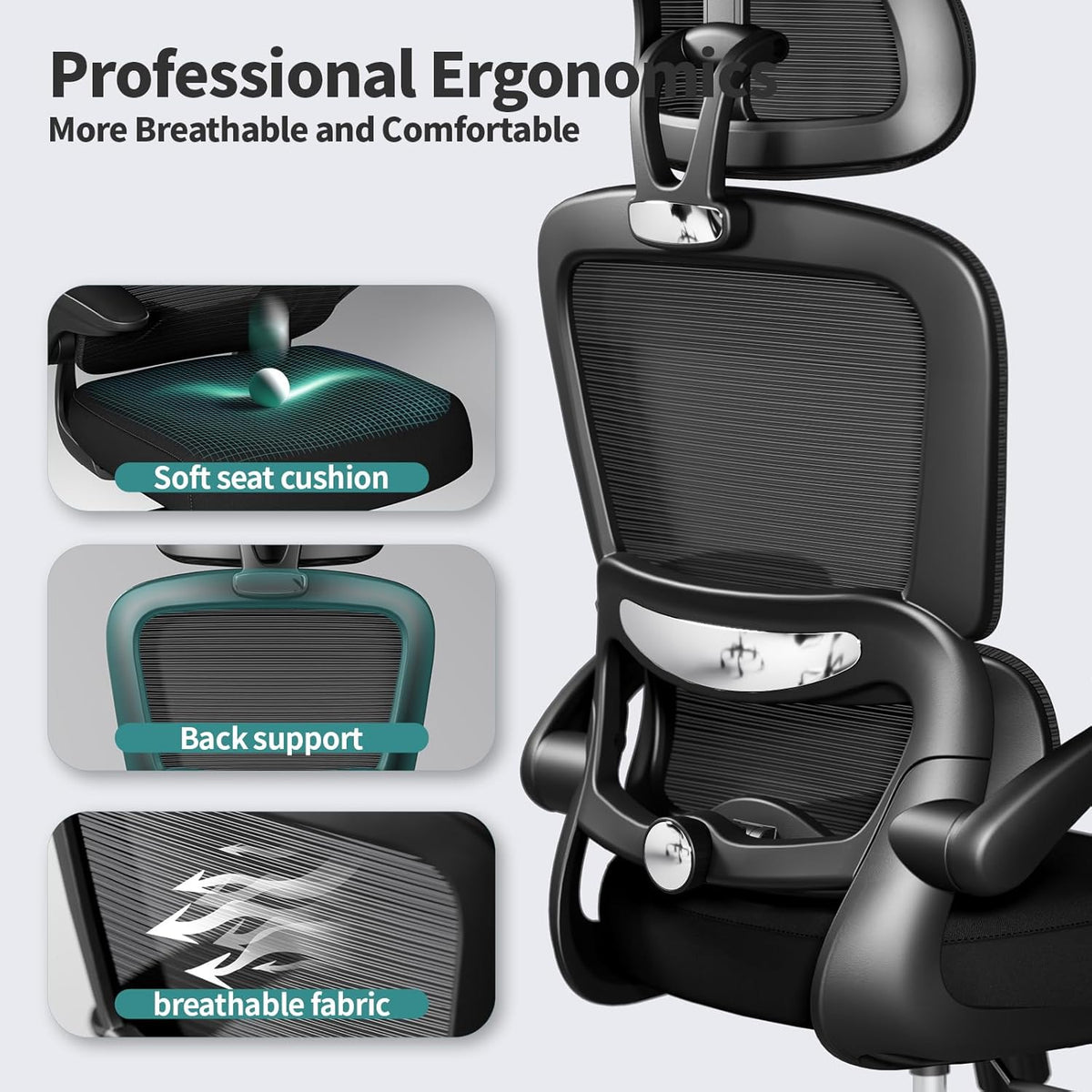 TRALT Office Chair Ergonomic Desk Chair with Lumbar Support Black, 1
