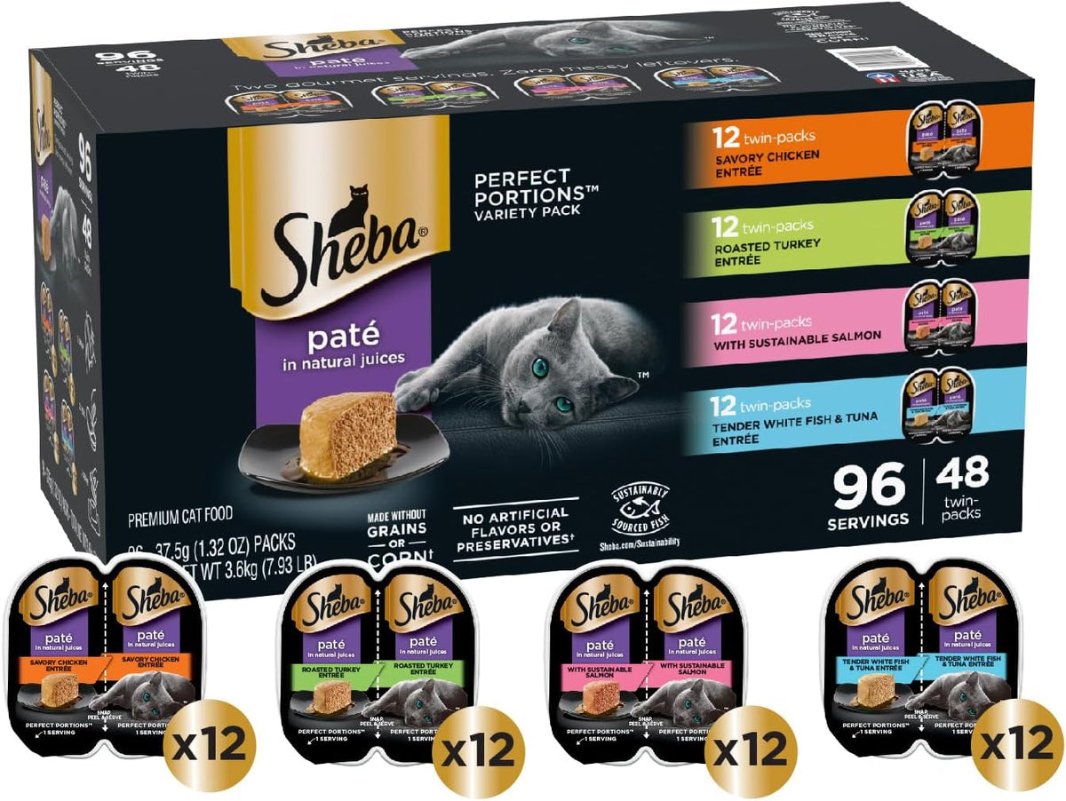 Sheba Perfect Portions Pate Wet Cat Food, Variety Pack, 2.6 oz, 48 ct