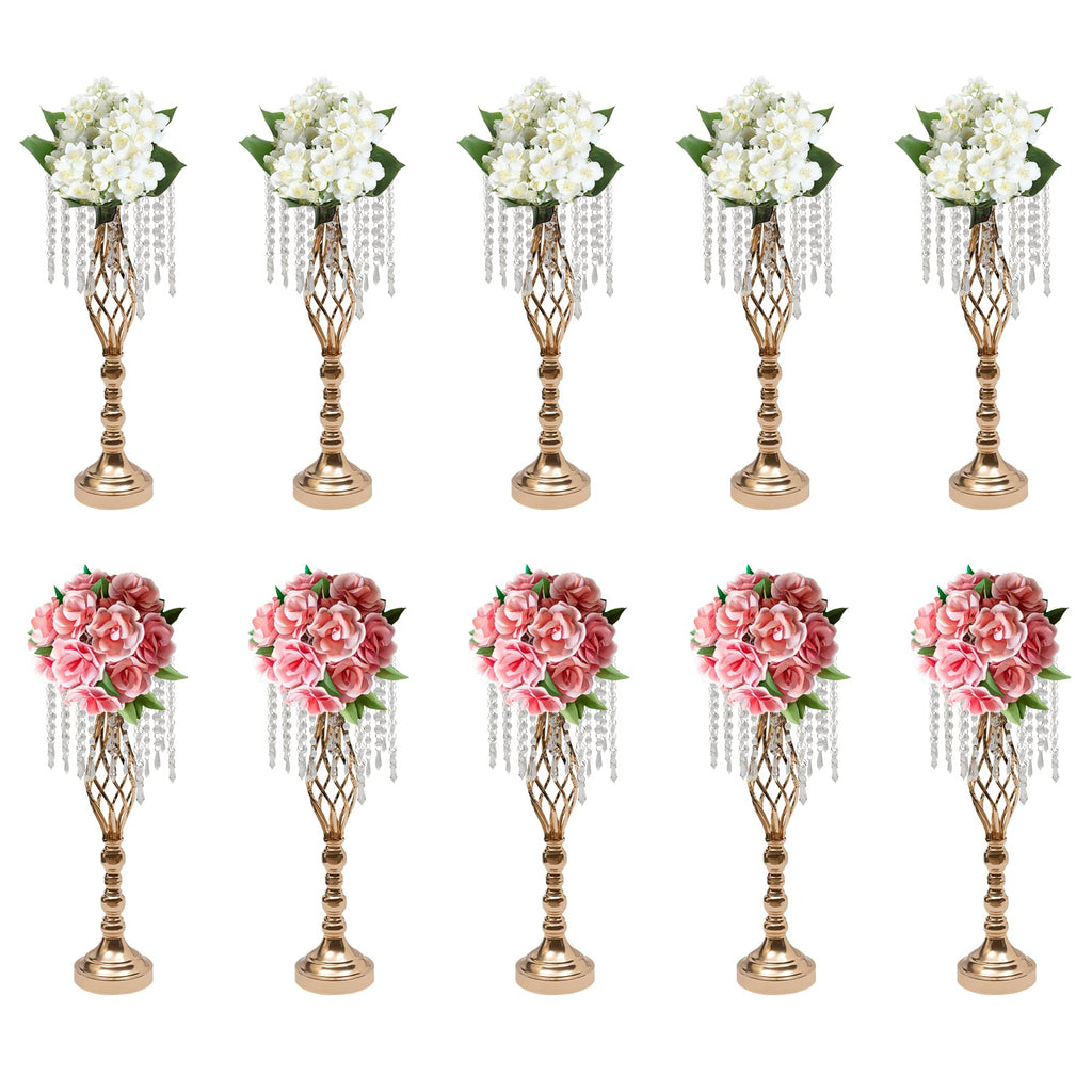 Wedding Centerpieces Silver Vases,10PCS Metal Flower Candle Holder with Sparkling Crystal Beads,Crystal Flower Vase Metal Flowers Stand for Party Tables Decorations (10PCS-Sliver-3)