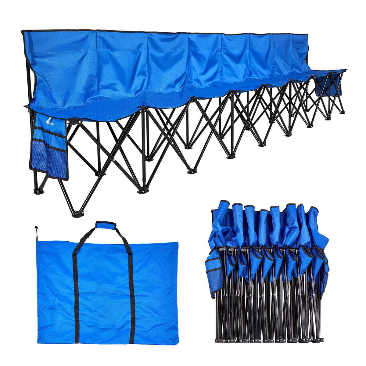VEVOR Portable Folding Bench, 8 Seats Foldable Sideline Bench, Outdoor Camping Chair with Carry Bag & Backrest, Team Sport Sideline Bench for Football Fishing, No Assembly Instant Seating, Black