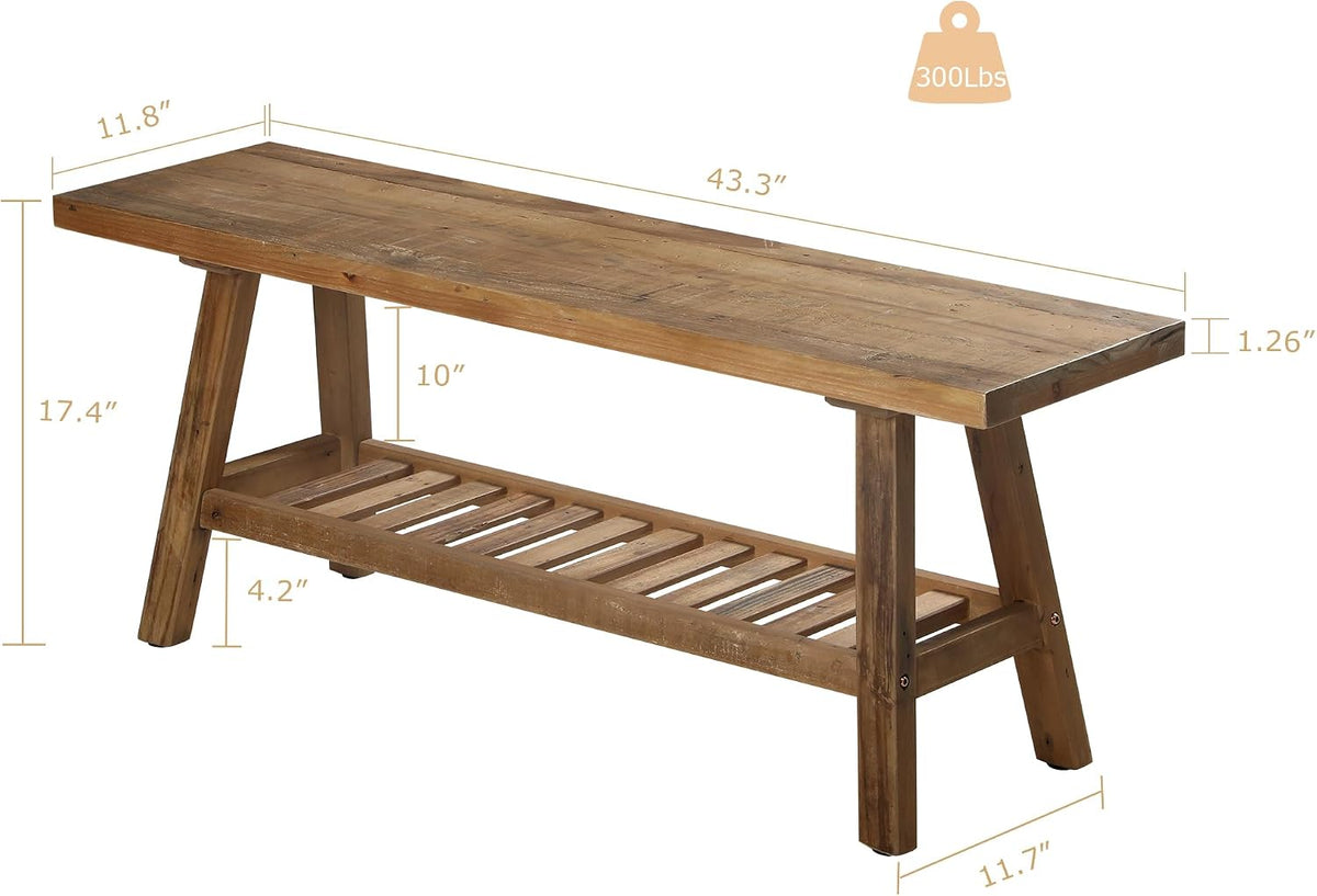 HOKYHOKY Reclaimed Solid Wood Bench-43.3" Entryway Bench with Storage Shelf
