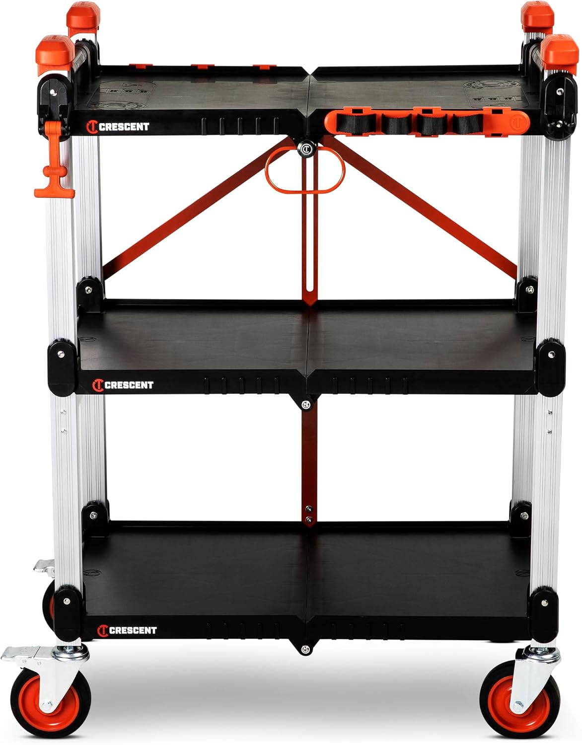 Crescent SITERUNNER 3 Shelf Heavy Duty Folding Jobsite Cart | F3SCBL