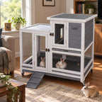 GEGURI Wooden Rabbit Hutch, Indoor Outdoor Chicken Coop Bunny Cage with Waterproof Roof