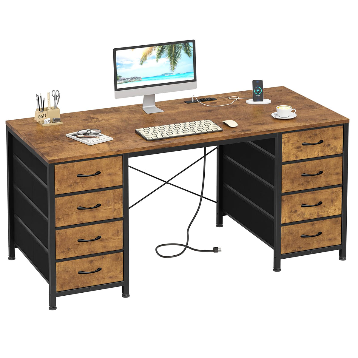 50 Inch Computer Desk with 8 Drawers for Home Office, Bedroom, Living Room