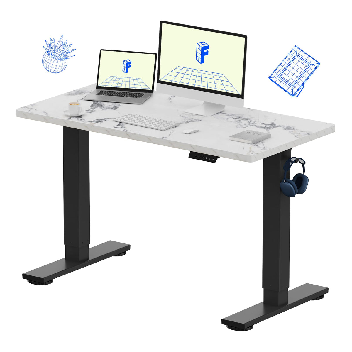 FLEXISPOT EN1 One-Piece Standing Desk, Electric Adjustable with 4 Memory Presets, 176 LBS Capacity, Stable & Quiet, Seamless Desktop for Home Office & Dual Monitors, 48"x24" Maple(White Frame)