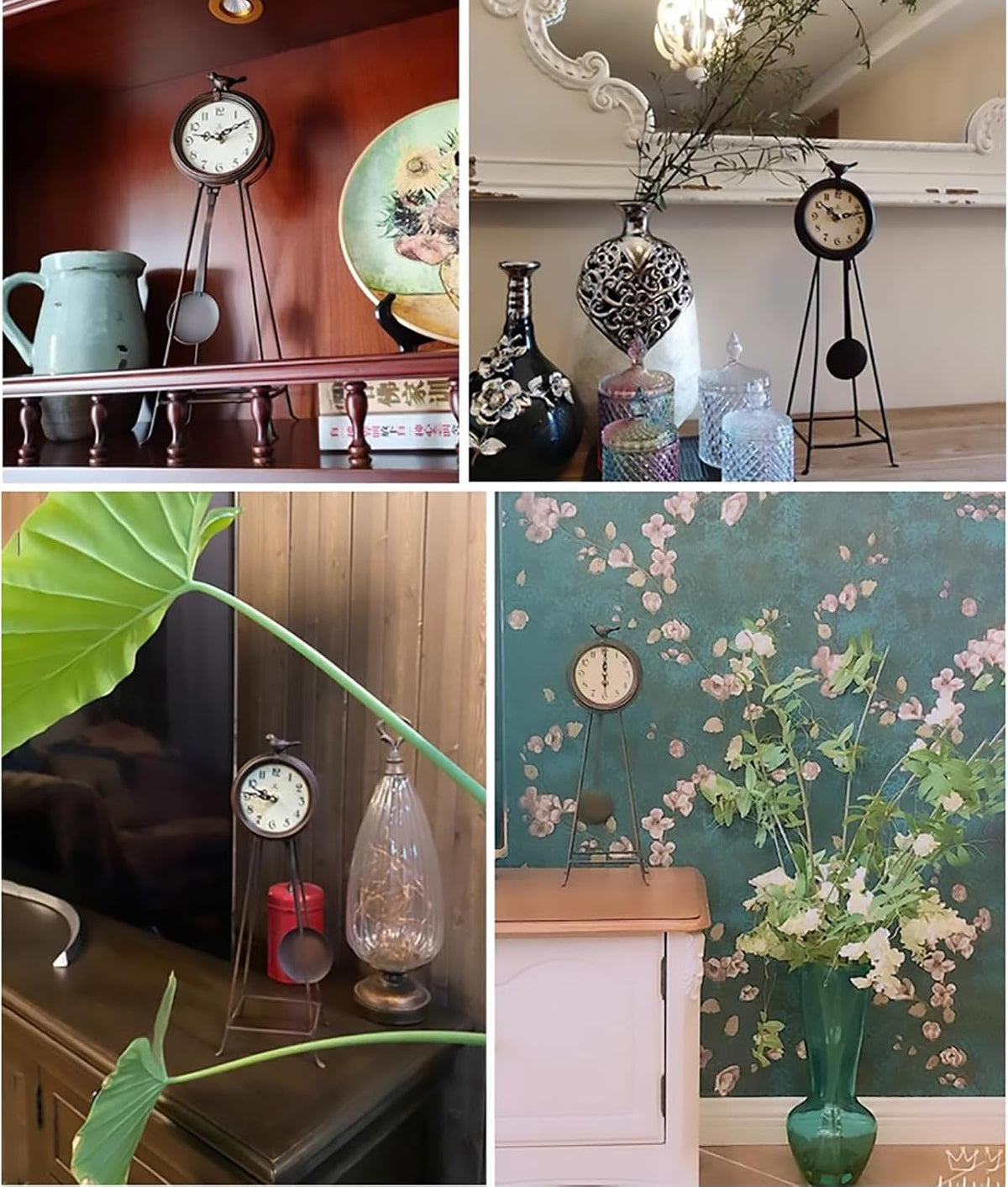 Vintage Table Clocks Retro Iron Clock for Living Room Bedroom Office Shelf Decor, Silent Non Ticking Decorative Farmhouse Table Clock,Battery Operated, Small Rustic Metal Clock
