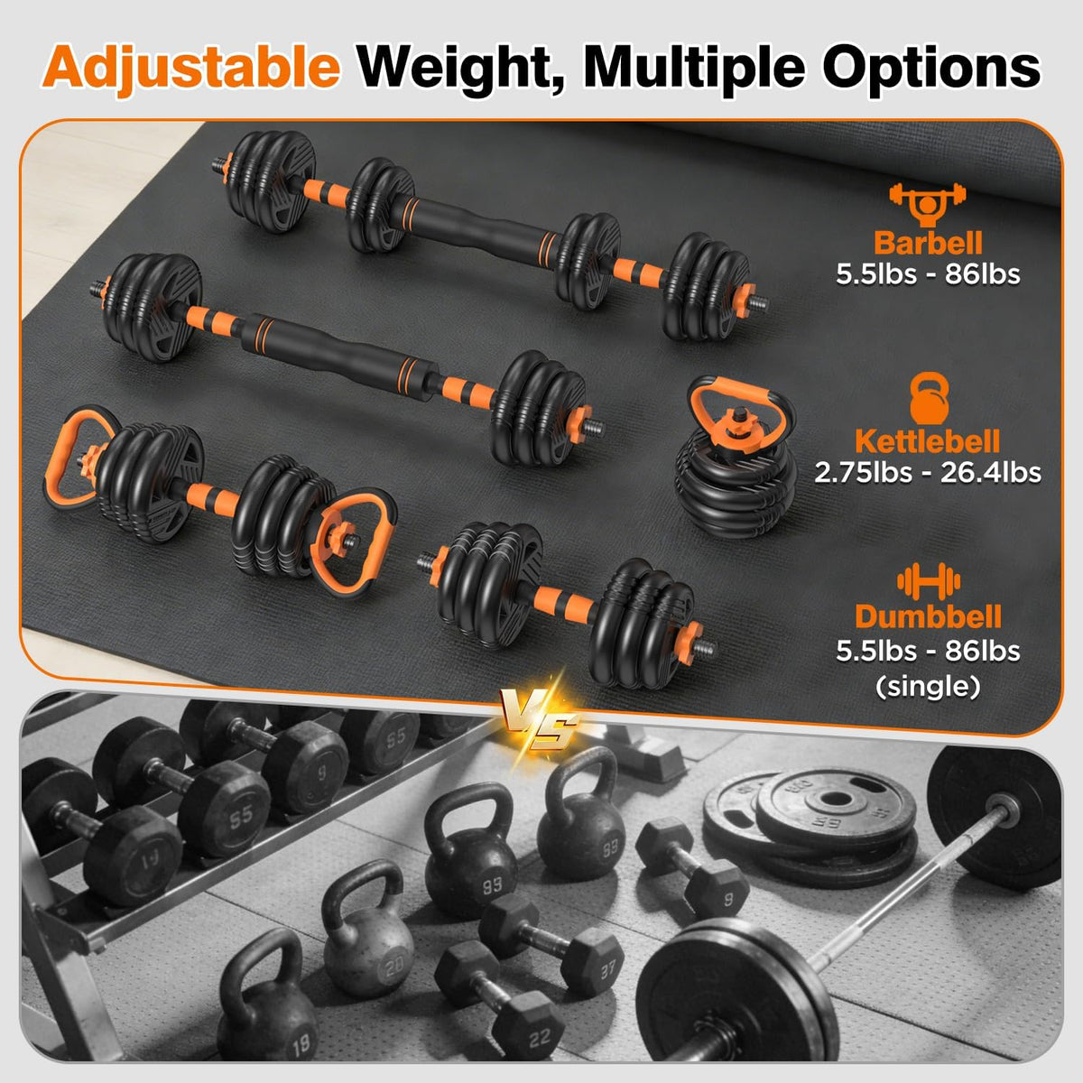Free Weight Set Adjustable Dumbbell Set with Connector for Home Gym