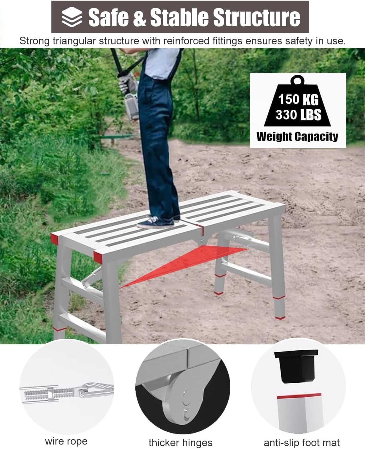 ZIMGOD Stairs Stairwell Scaffolding with Adjustable Legs, Folding Work Platform Ladder for Uneven Ground, Home Use Workbench Stool with Anti-Skid Foot Pad(100x30cm (39.4x11.8in))
