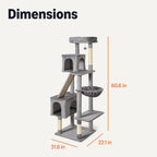 Amazon Basics Indoor Cat & Kittens Multi-Level Climbing Activity Tower with Scratching Posts, FSC Certified, 60.1" (152.7cm) H, Grey