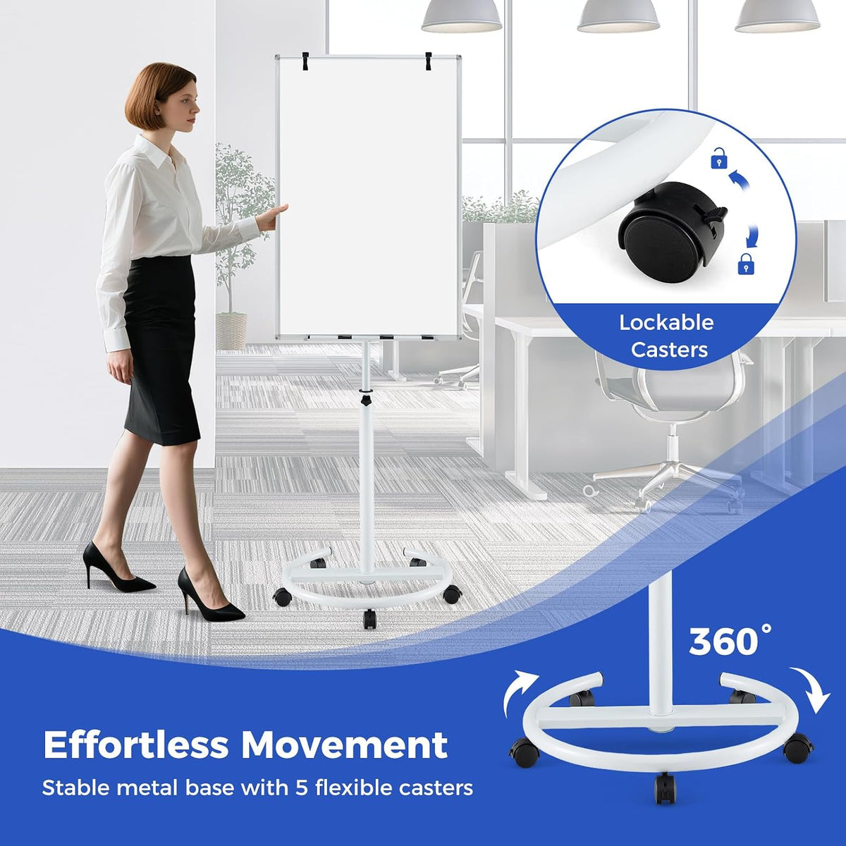 Goplus 40” x 26“ Rolling Whiteboard, Magnetic Dry Erase Board on Wheels