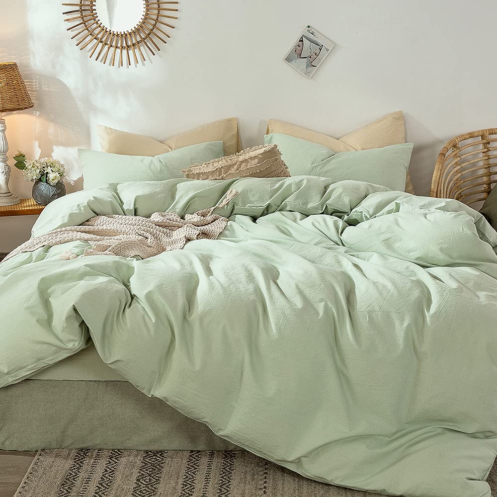 MooMee Duvet Cover Set 100% Washed Cotton Linen Like King