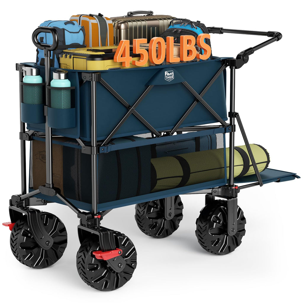 TIMBER RIDGE 400L Folding Double Decker Wagon with Brakes, 54" Extra Long