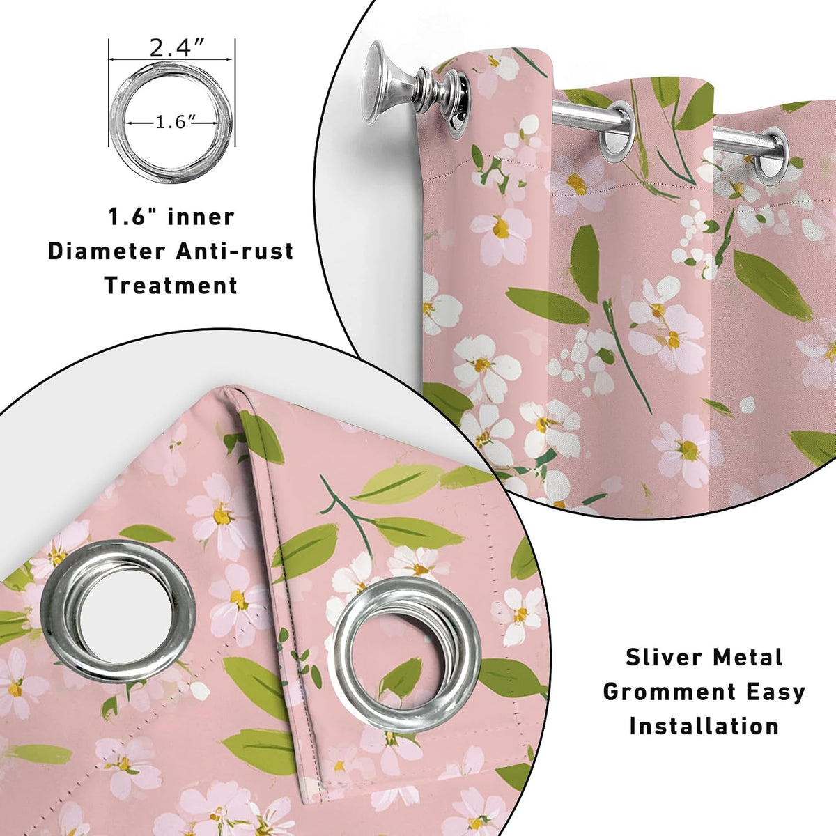 Floral Curtains 108 Inches Long 2 Panels Set, Spring Summer Flower Botanical Blackout Curtains for Bedroom, Room Darkening Thermal Insulated Grommet Drapes for Living Room, Floral Window Treatments