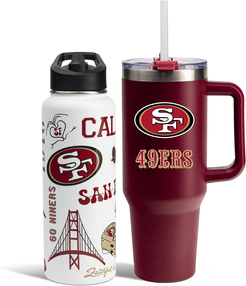 The Memory Company Officially Licensed NFL 2-Pack Stainless Steel Tumbler Set, 34oz Team Spirit Water Bottle & 40oz Game Day Tumbler with Lid and Straw, BPA-Free Materials, Convenient Straw Design