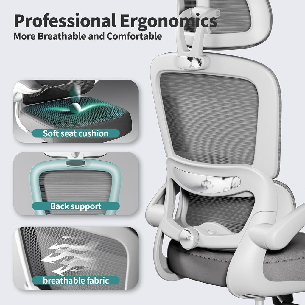 TRALT Office Chair Ergonomic Desk Chair with Lumbar Support White, 1