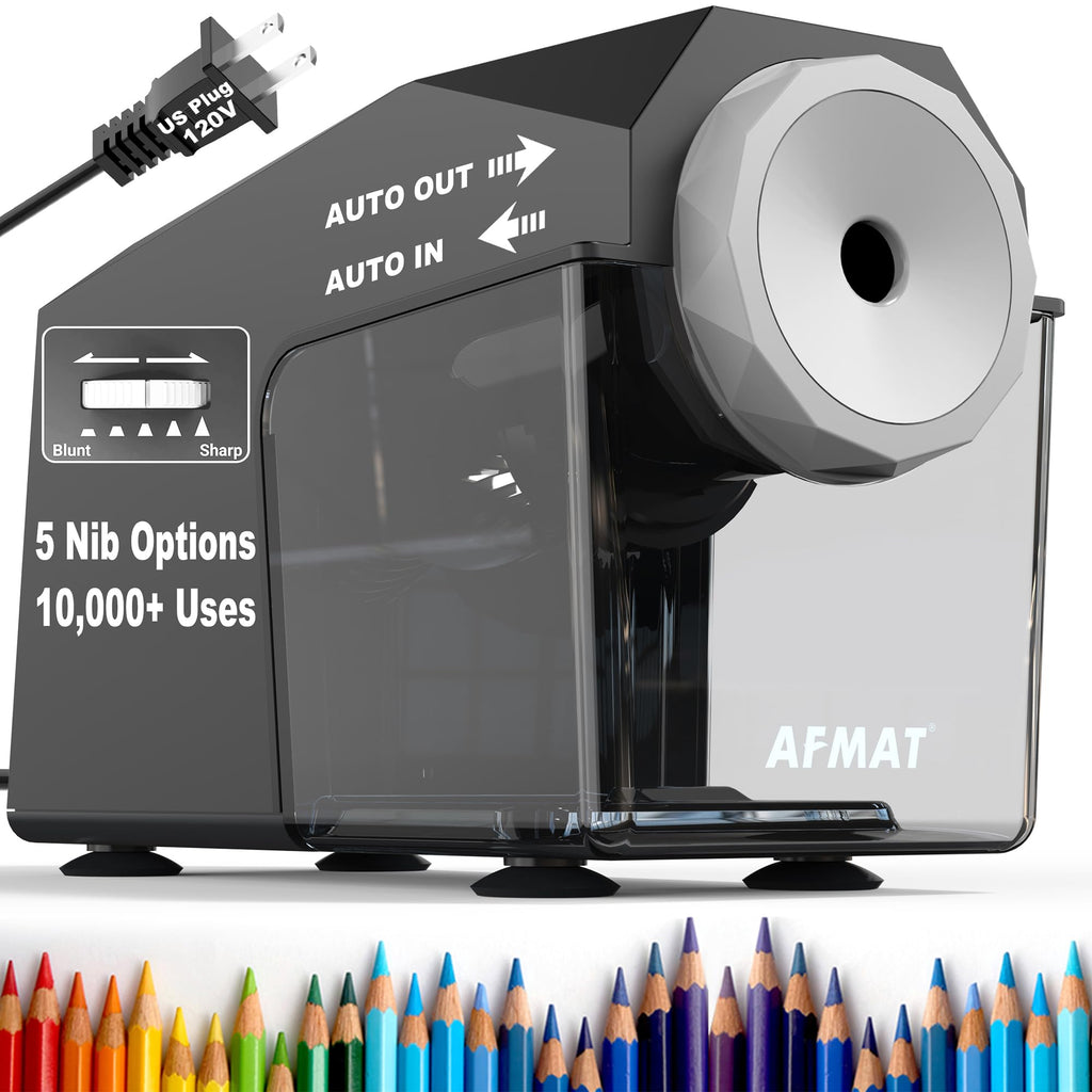 AFMAT PSC4 Electric Pencil Sharpener, Fast & Hands-Free, 10K+ Uses, 5 Nibs, Fully Automatic Pencil Sharpener for Classroom, Heavy Duty Sharpeners for No.2/Jumbo Pencils (φ6.5-10.5mm) US Plug(120V)