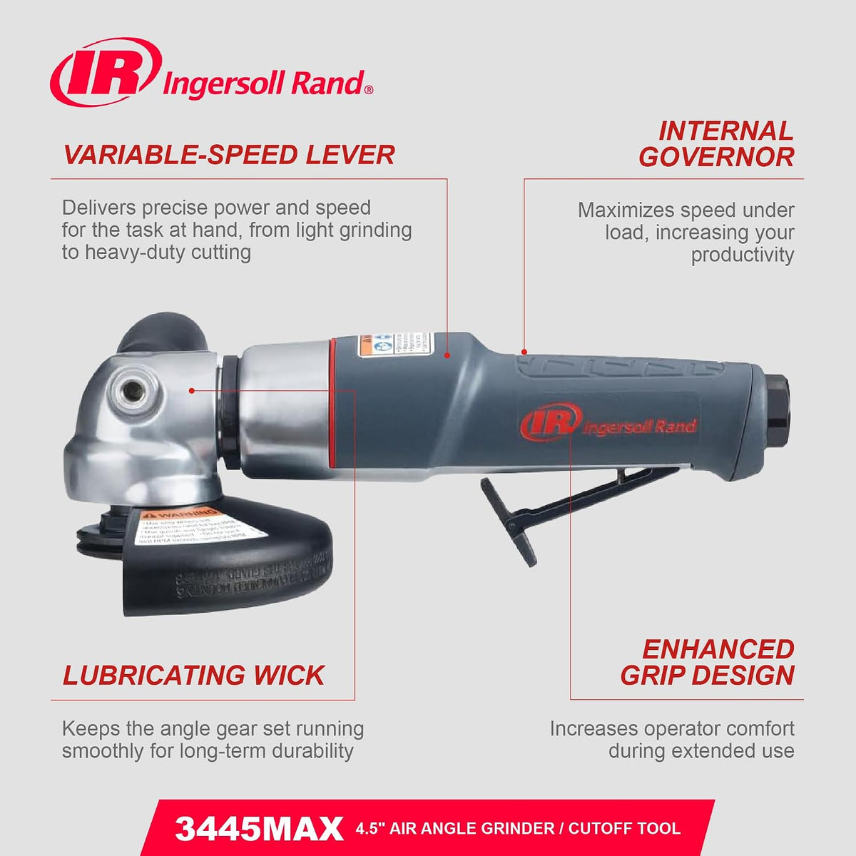 Ingersoll Rand 3445MAX 4.5" Air Angle Grinder/Cutoff Tool, 4.5" Wheel