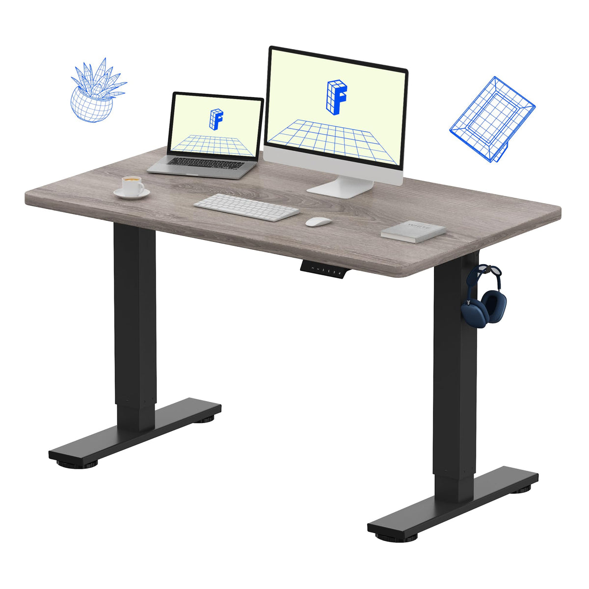 FLEXISPOT EN1 One-Piece Standing Desk, Electric Adjustable with 4 Memory Presets, 176 LBS Capacity, Stable & Quiet, Seamless Desktop for Home Office & Dual Monitors, 48"x24" Maple(White Frame)