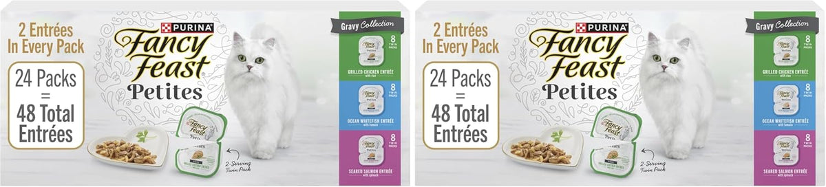 Fancy Feast Purina Gourmet Wet Cat Food Variety Package,Petites Gravy Collection,Break-Apart tubs,96 Servings - 2.8 oz. Tubs,(Pack of 48)