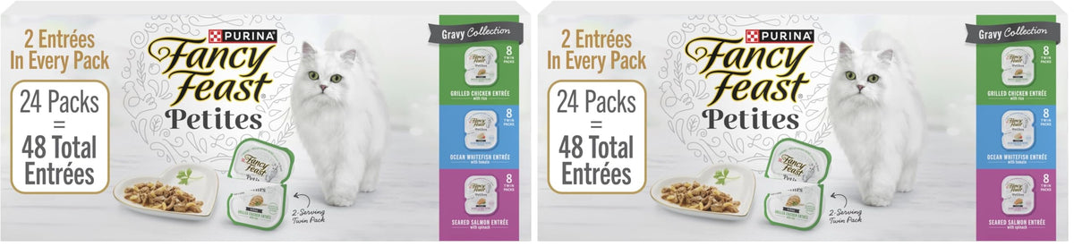 Fancy Feast Purina Gourmet Wet Cat Food Variety Package,Petites Gravy Collection,Break-Apart tubs,96 Servings - 2.8 oz. Tubs,(Pack of 48)