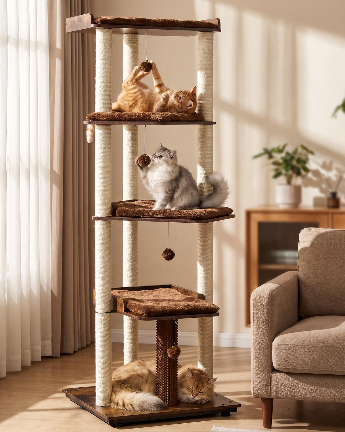 FourFurPets 43.7" Modern Cat Tree for Large Cats, Quick One‑Person Assembly