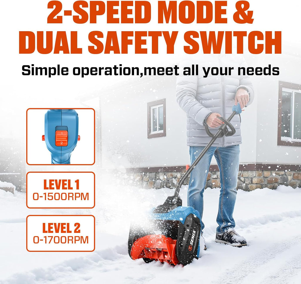 SENIX 40V Snow Shovel,13" Width/ 6" Depth,8000mAh,20Ft Max Throw Distance