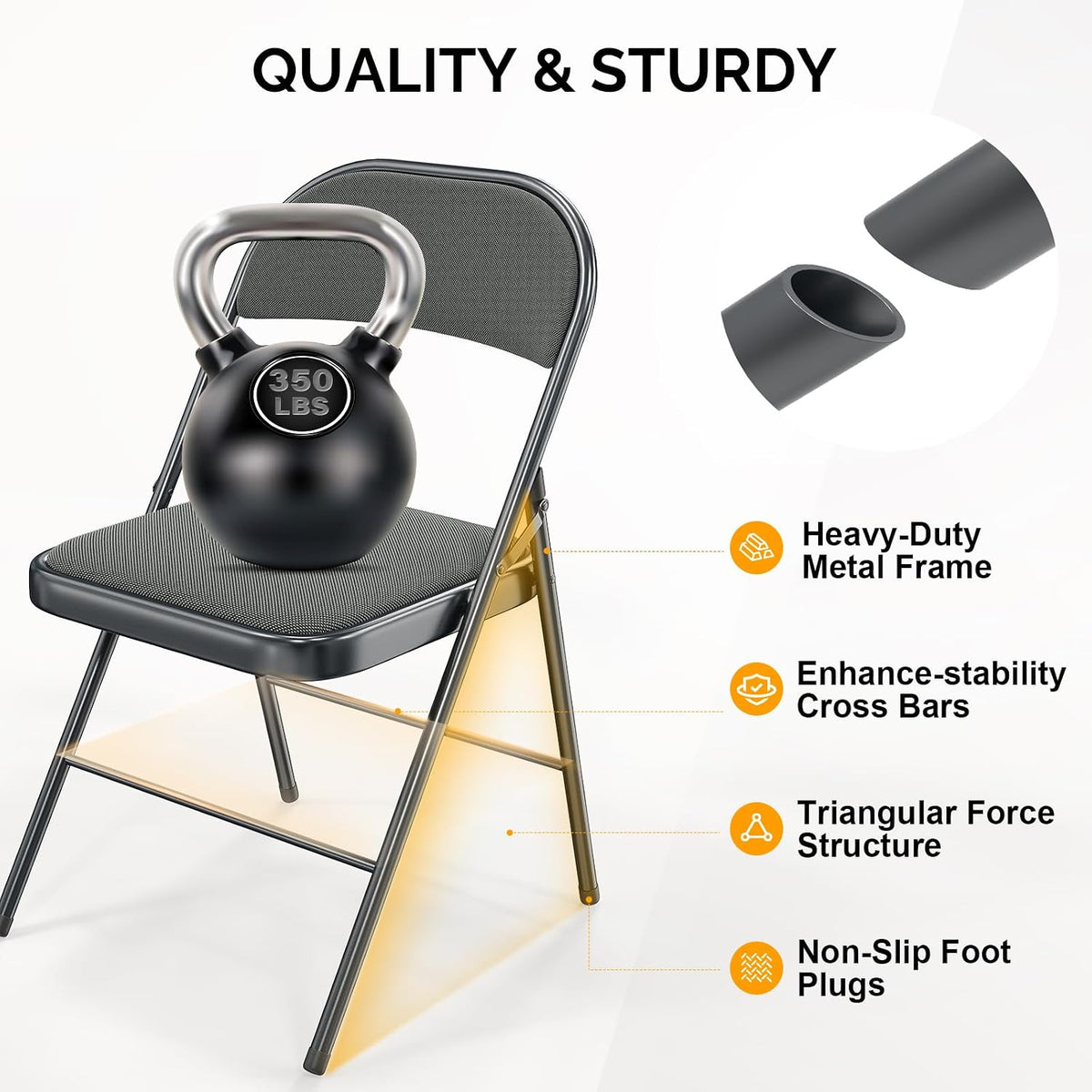 Bonnlo Folding Chair, Fabric Padded Folding Chairs with Cushion, Back and Steel Frame for Indoor Outdoor Outside Dinning Office Camping Use, Gray, 6 Pack