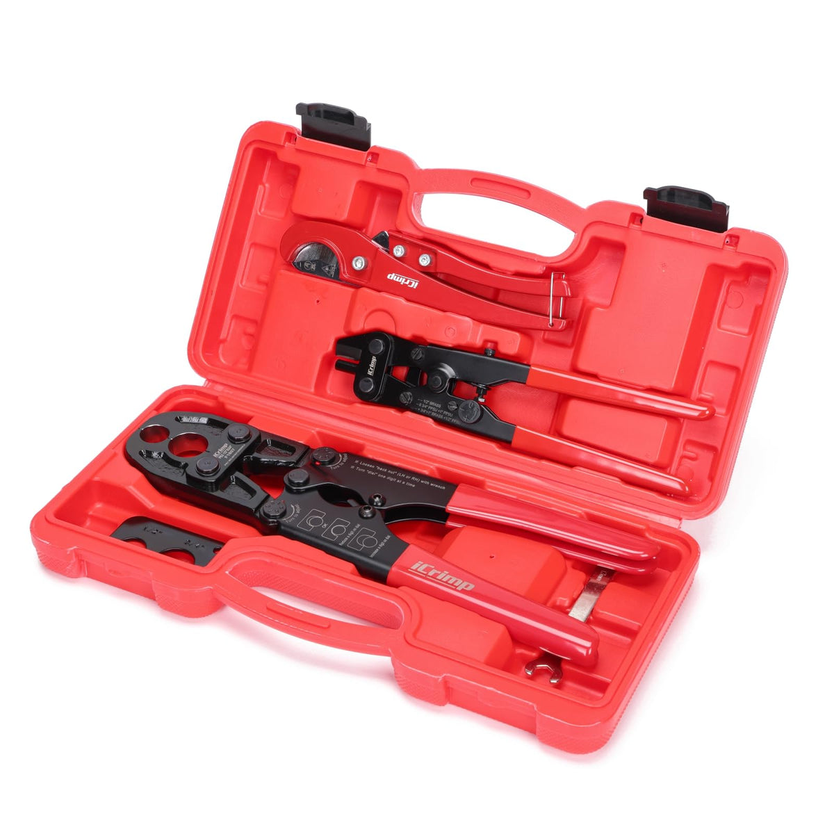 iCrimp IWS-1807CN PEX Crimping Tool Kit with PEX Crimpers, PEX Tubing Cutter, Copper Ring Removal Tool for 1/2’’ & 3/4’’ Copper Crimp Rings, Meets ASTM F1807 Standard