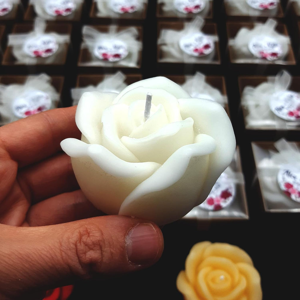White Red Rose Shaped Scented Candle Favors with Scented, favors Bridal and Baby Showers, Birthday Parties, Wedding Decorations (White, set of 150)