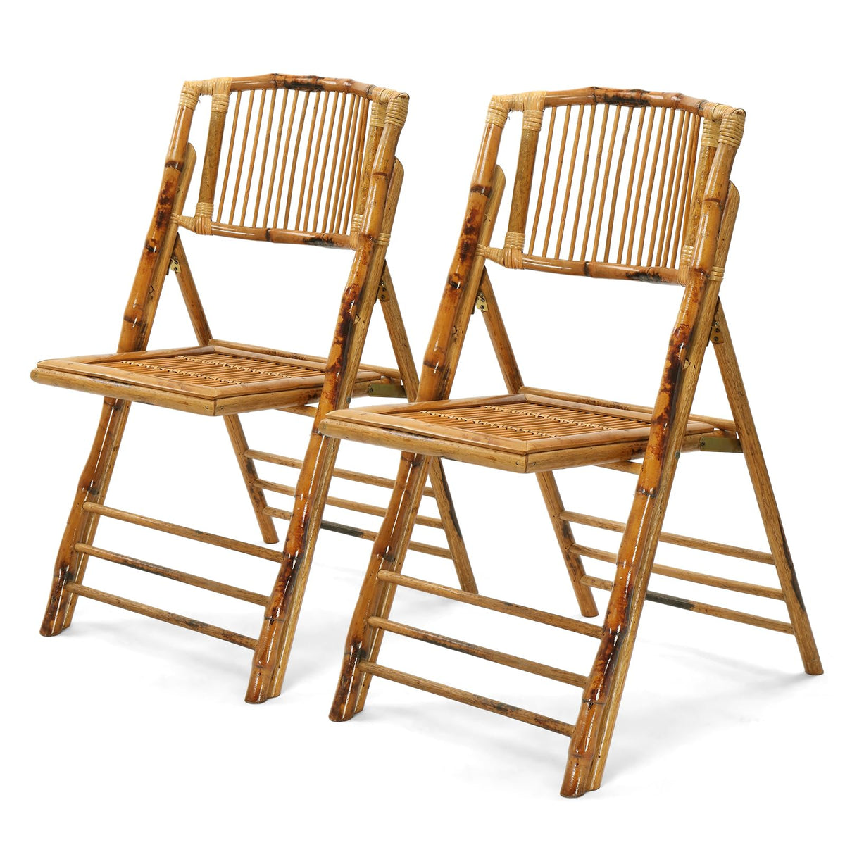 VINGLI Bamboo Folding Chair, Foldable Dining Wood Chairs Comfortable Seat for Outdoor & Indoor, Patio, Porch, Wedding, Party, Event,Brown (2 Pack)