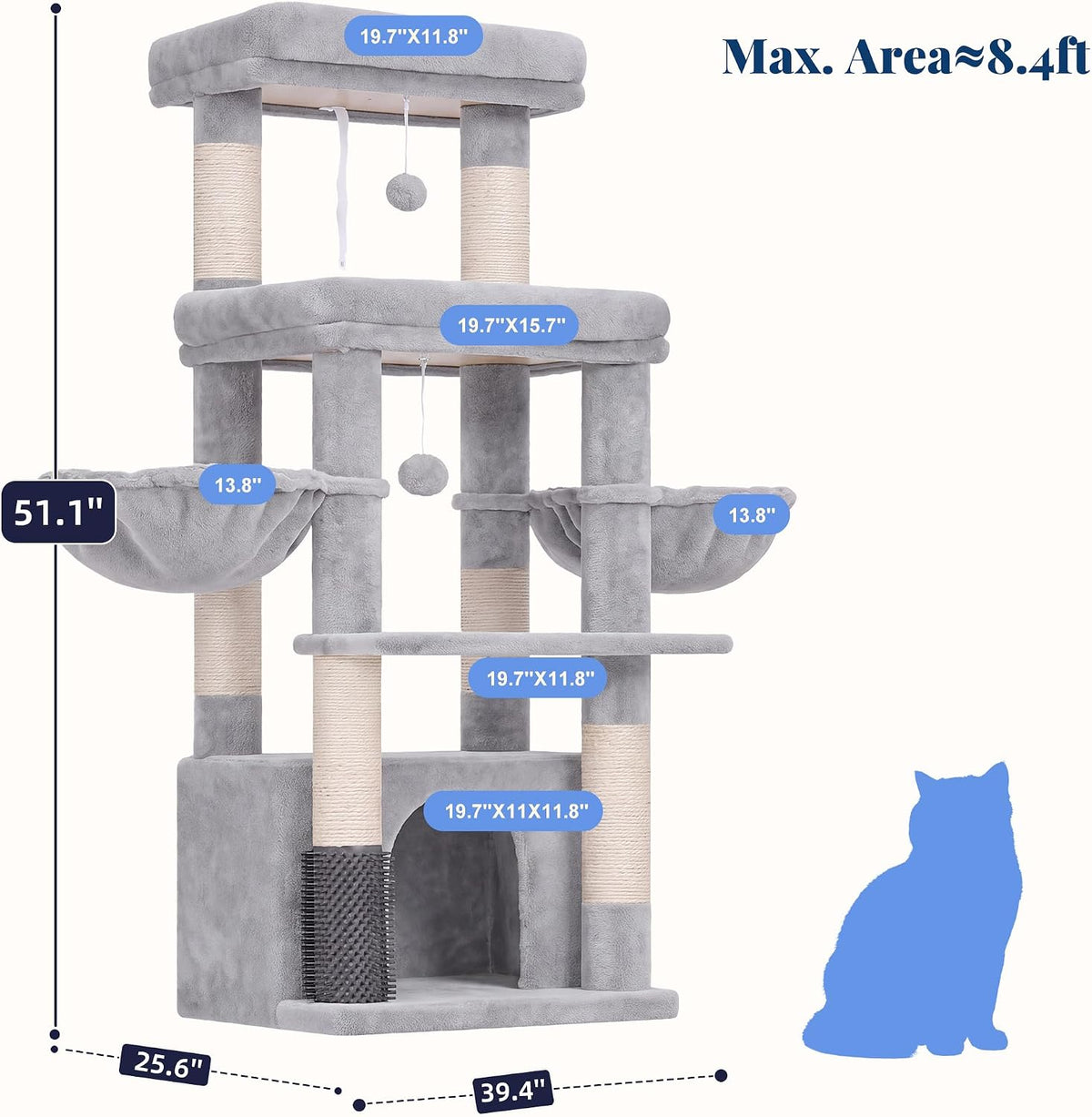 Hey-brother Cat Tree Tower with Extra Large Platform, Big Condo, MPJ070W
