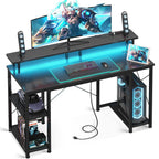 ODK 48 Inch Gaming Desk with LED Lights & Storage Shelves, Black