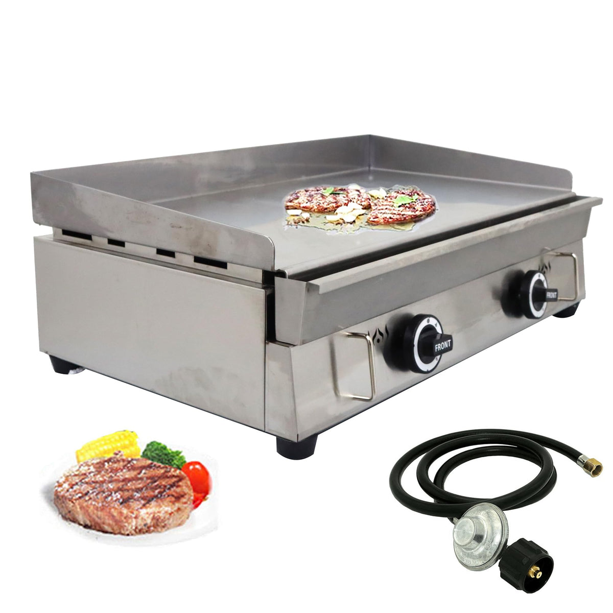 INTSUPERMAI LPG Gas Grill Griddle Countertop Griddle Flat Top Grill Hot Plate Stove Stainless Steel Teppanyaki Gril 2800Pa 21.26×13.39inch Plate Separately Adjustable Temperature Control