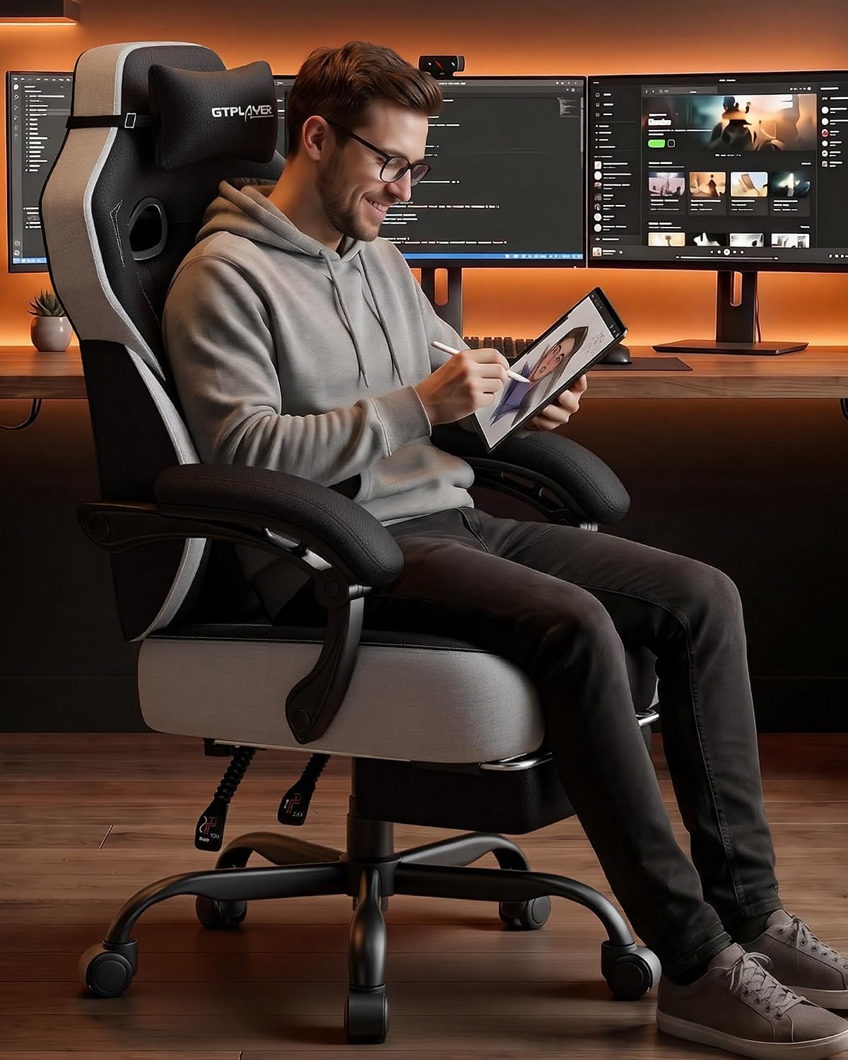 GTPLAYER Big & Tall Gaming Chair, Wide Seat with Footrest, Charcoal