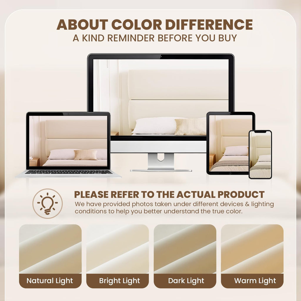 GRUSIGN King Size Platform Bed Frame with Velvet Headboard, Adjustable Height Wooden Slats Support, Upholstered Mattress Foundation, Fits Mattress or Mattress with Box Spring, Easy Assembly, Beige