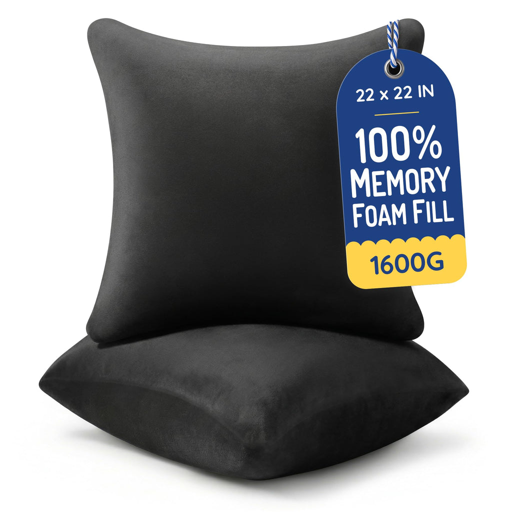 AM AEROMAX 18x18 Memory Foam Throw Pillow Inserts, 4 Pack, Square, White