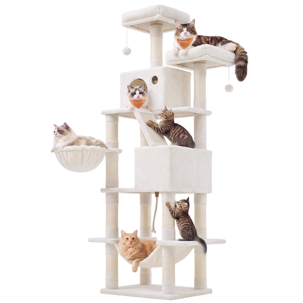 Feandrea Cat Tree, 81.1-Inch Large Cat Tower, Multi-Level Condo, Green