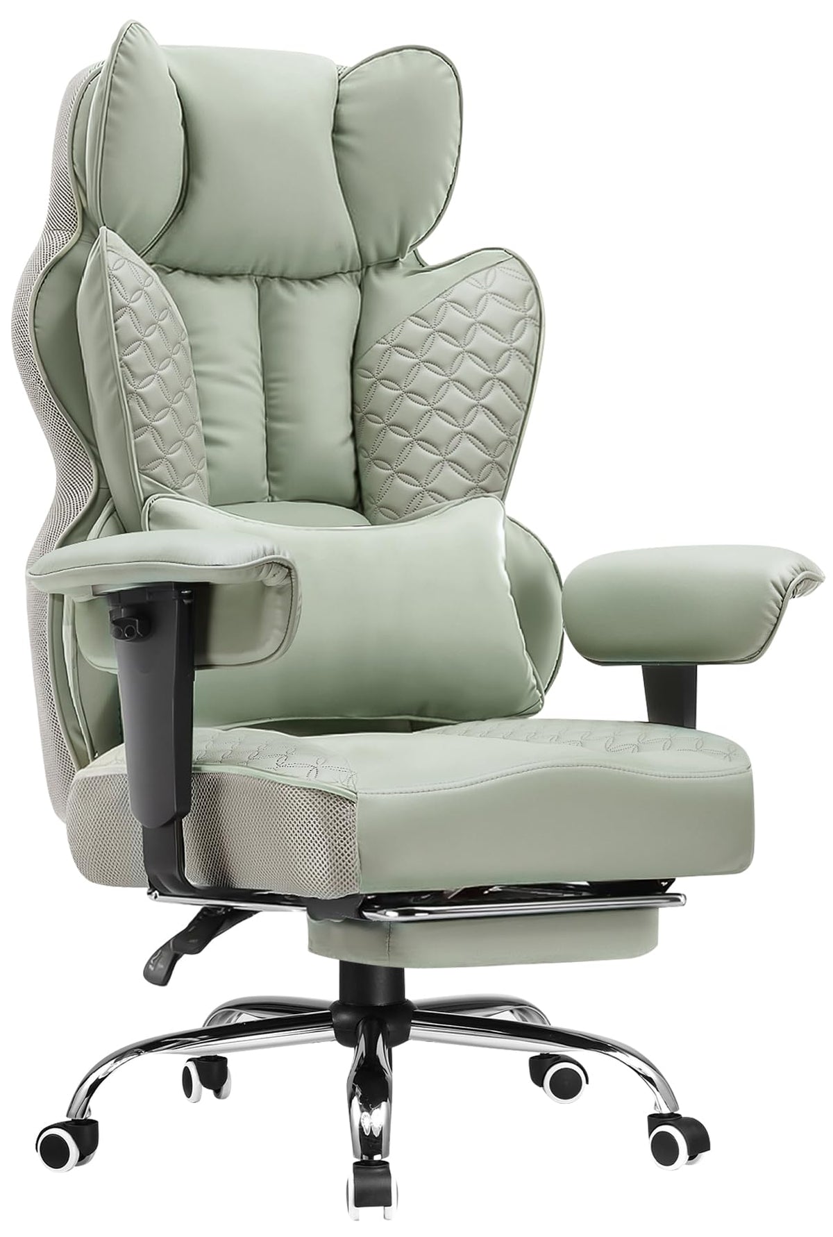 COMHOMA Big and Tall Office Chair Heavy Duty Wide Ergonomic Gaming Chair with Deluxe Embossing Designed Leather with Foot Rest, 145°Reclining Adjustable Armrests Pocket Spring Back Support and Pillow
