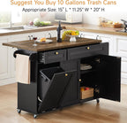 ONBRILL 60" Kitchen Island with Trash Can Storage, Rolling Island Table