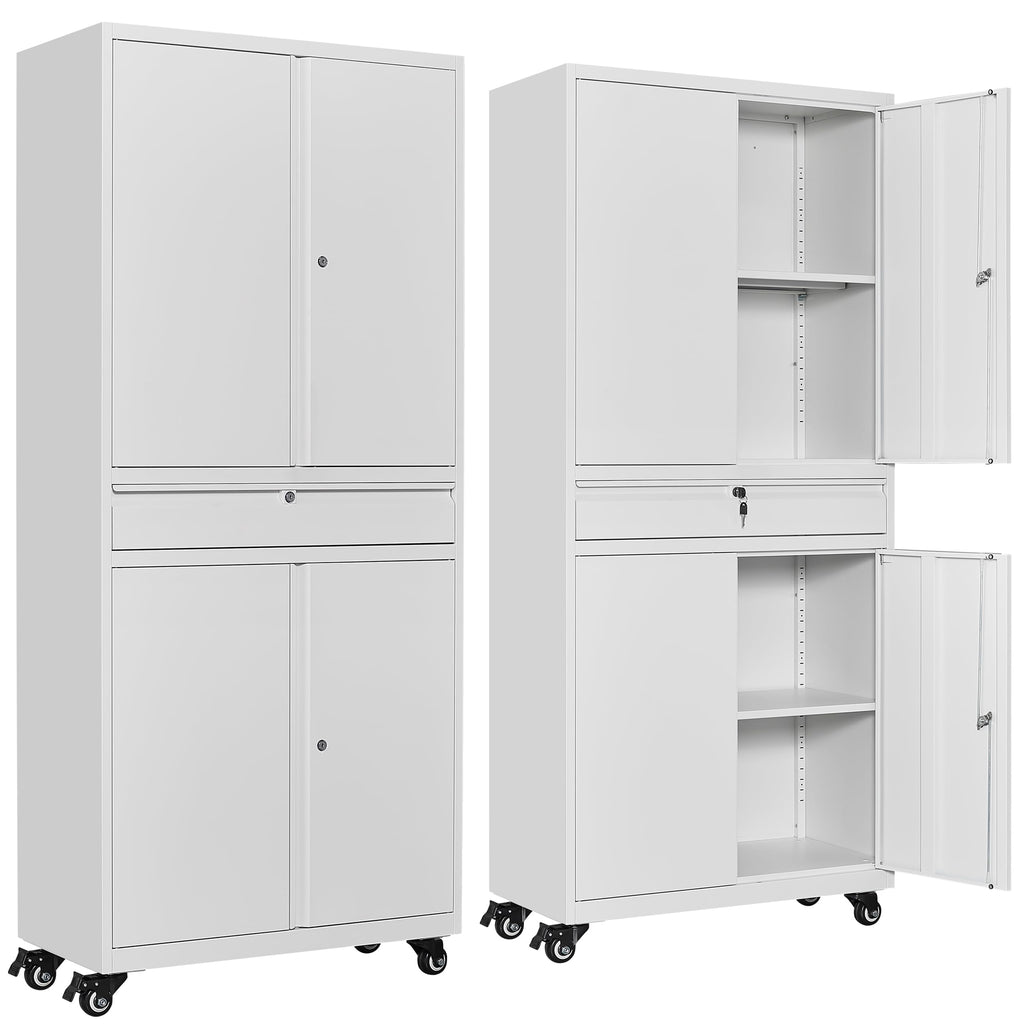 SISESOL 75" Tall Metal Storage Cabinet with Wheels,Rolling Garage Storage Cabinet with Lock,Black Metal Cabinets with Wheels and Shelves,Deep Heavy Duty Tool Locker for Garage,Home,Office,Shop