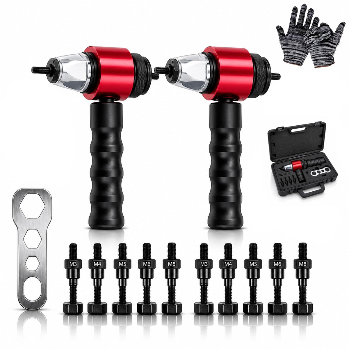 Upgrade M3-M8/M10 Electric Rivet Gun Adapter Kit, Rivet Nut Tool for Cordless Drill, Quick Change Nutsert Setter with Metric Mandrels, Carrying Case for Automotive Metalworking DIY (a-2pcs)