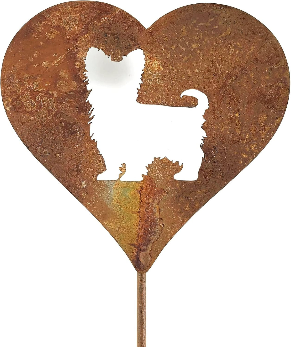 Pet Dog, Cat, Rabbit or Bird Keepsake Memorial Heart Garden Stake 20 to 28 Inches Tall (Large Heart, 28" Tall, Schnauzer, Naturally Rusted)