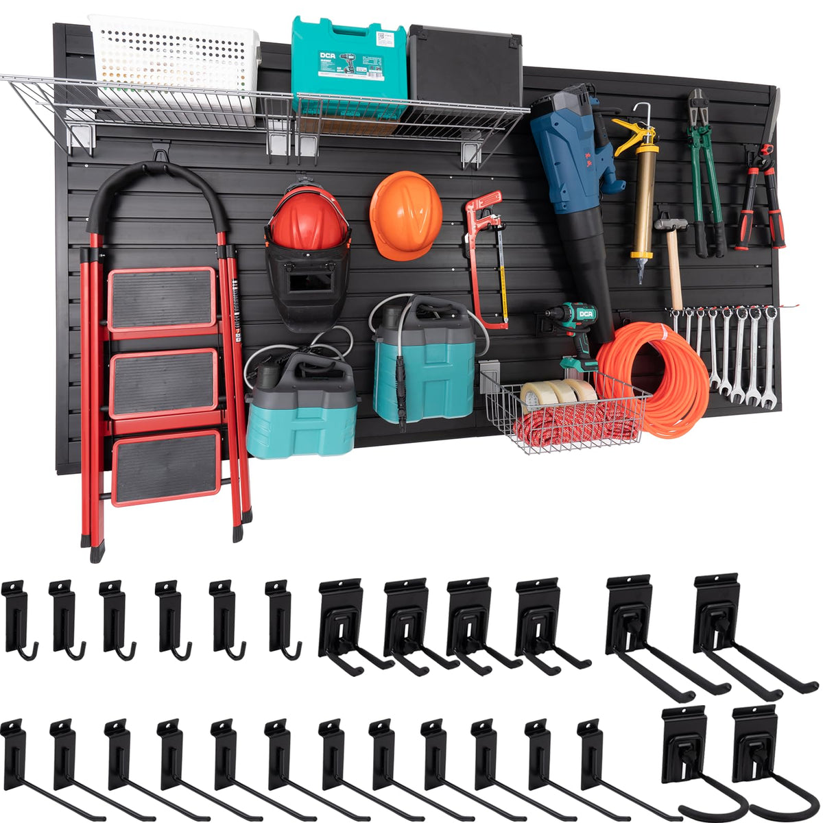 FRAYSCENT Slat Wall Paneling Garage Slat Wall Storage Systems Slatwall Panels Power Tool Organizer Wall Mount, PVC Garage Storage & Organization Products Slate Board (Black, 4ft x 8ft)