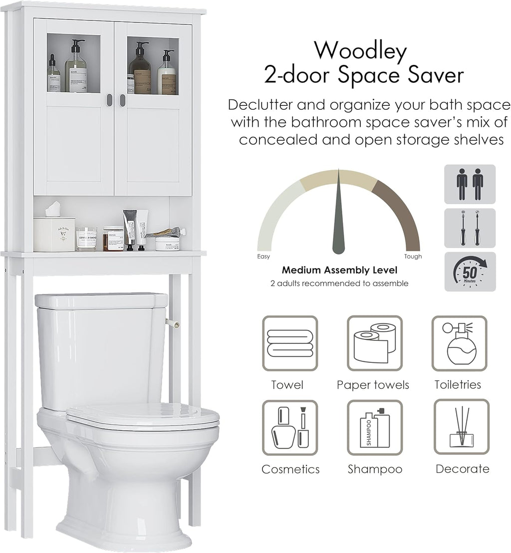 Spirich Bathroom Over the Toilet Storage Cabinet with Glass Doors, White