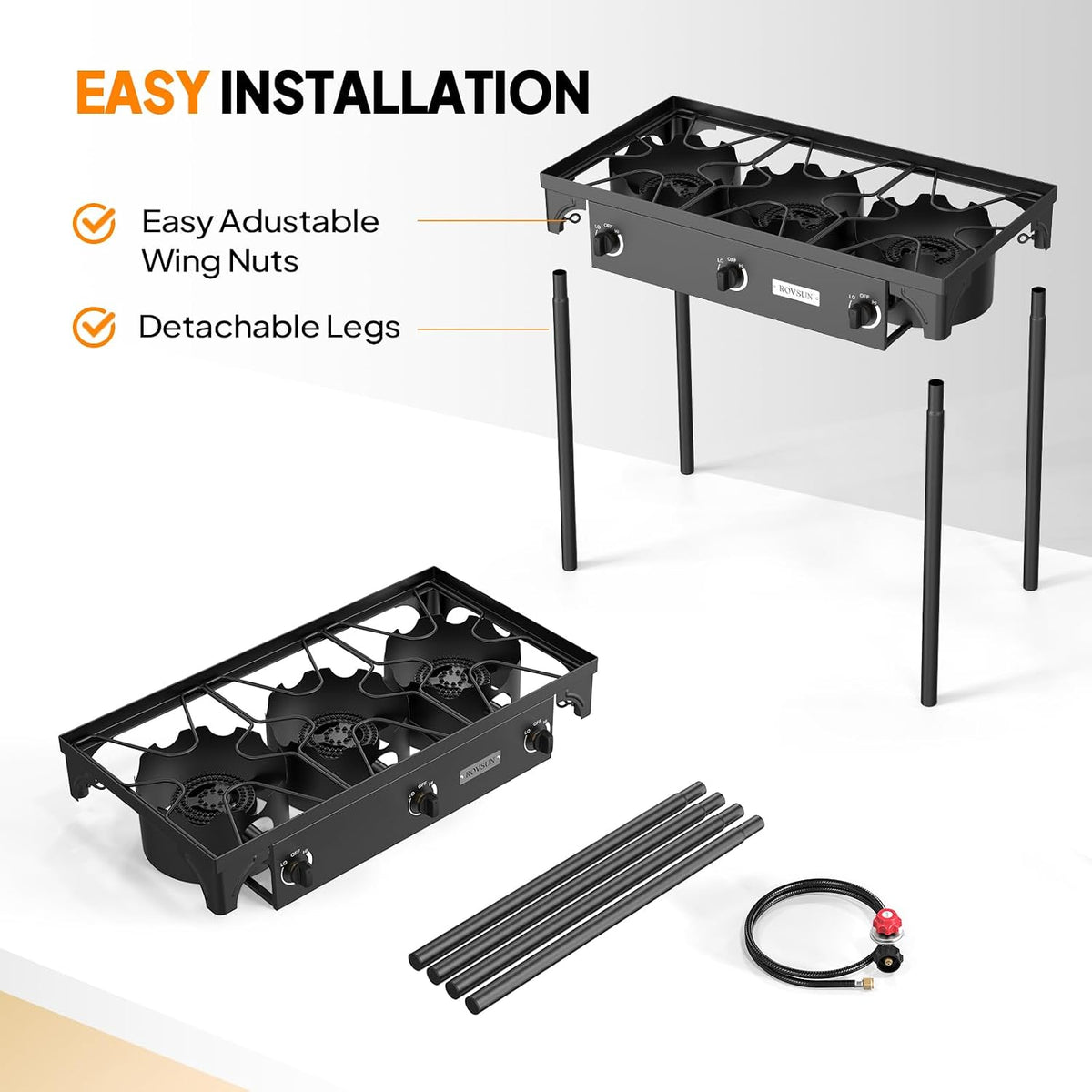 ROVSUN 3 Burner Outdoor Propane Gas Stove, 225,000 BTU with CSA Regulator