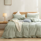 BESTOUCH Cotton Solid Duvet Cover Set Linen Feel Cornflower Blue Queen