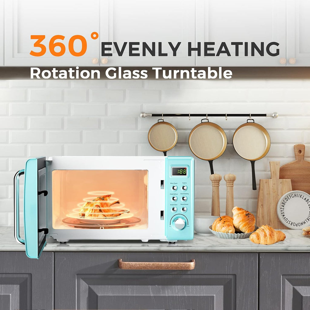 MAT EXPERT 0.7 Cu.ft Compact Microwave Oven, Digital Timing & Child Lock, Small Microwave w/Glass Turntable & 6 Preset Buttons, Delayed Start Function, 700W Mini Microwave w/5 Micro Power (Green)