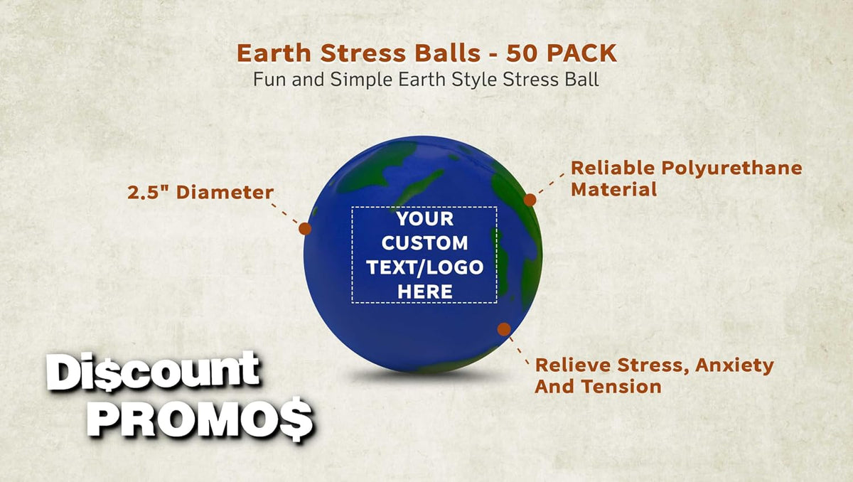 DISCOUNT PROMOS Custom Earth Squeeze Balls Set of 50, Personalized Bulk Pack - Perfect for Promotional Giveaways - Blue