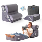 Ahpmeoa 6PCS Wedge Pillow Set for After Surgery, Bed Wedge Pillow Post Surgery, Bed Pillows for Sitting Up, Sleeping, Acid Relux, Memory Foam Back Pillow, Beds Wedges & Body Positioners, White/Grey
