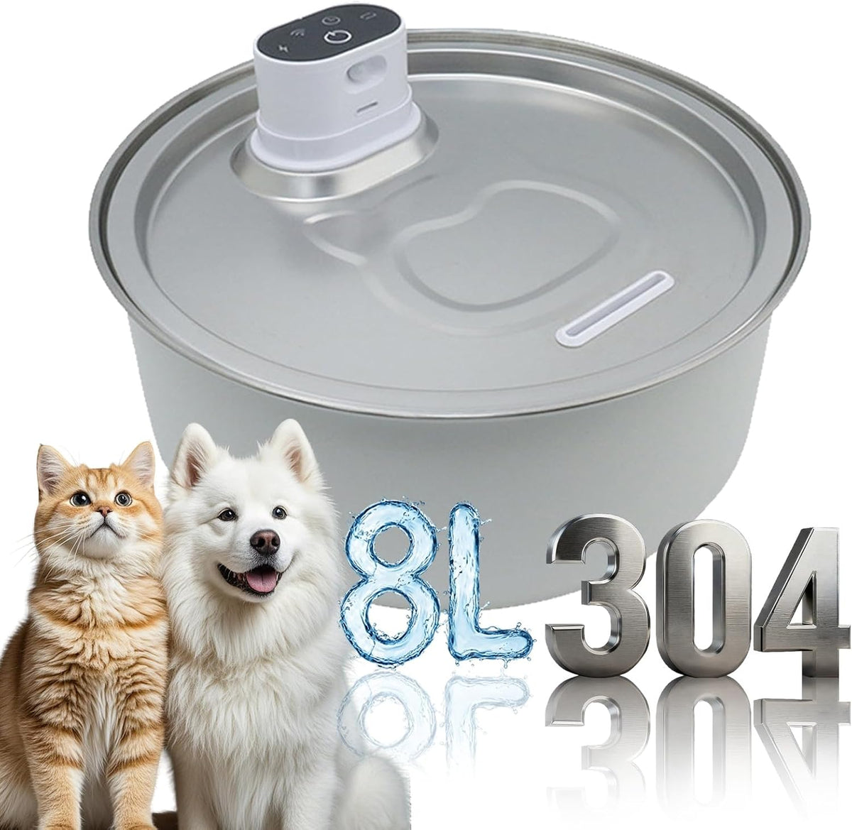 Selene Dog Water Fountain, Pet Water Fountain Stainless Steel, Large-Capacity Smart Cat Water Fountain with Sensor